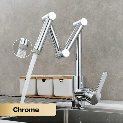 Versatile Brass Kitchen Faucet with Space-Saving Foldable Design..