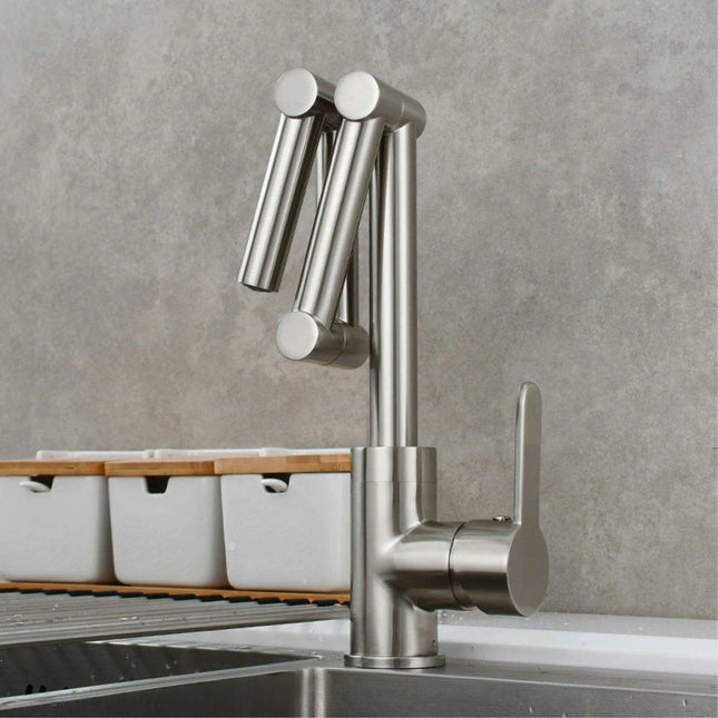 Versatile Brass Kitchen Faucet with Space-Saving Foldable Design