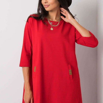 Versatile Cotton Blend Daydress - Trendy 3/4 Sleeves, Relaxed Fit with Functional Pockets - Très Elite