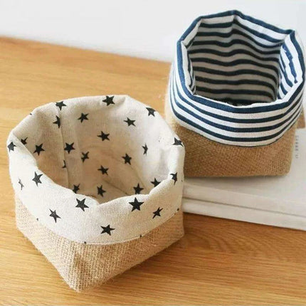 Versatile Foldable Jute and Cotton Storage Basket for Home and Travel - Très Elite