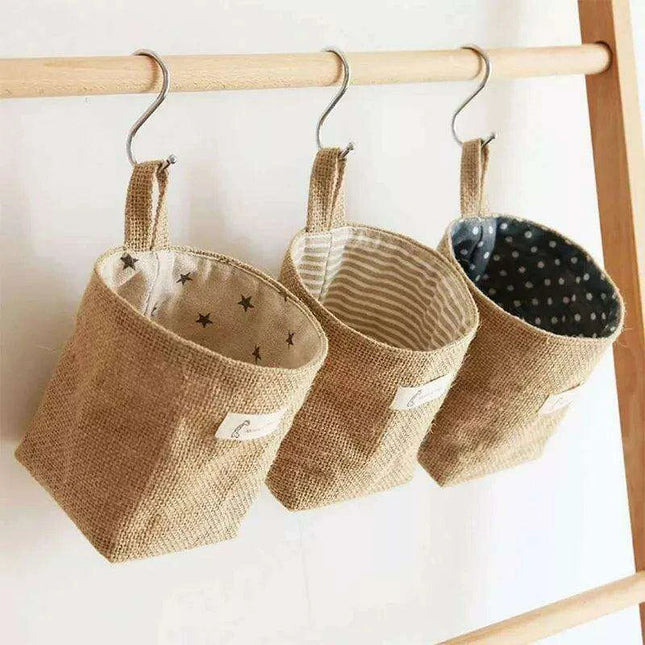 Versatile Foldable Jute and Cotton Storage Basket for Home and Travel