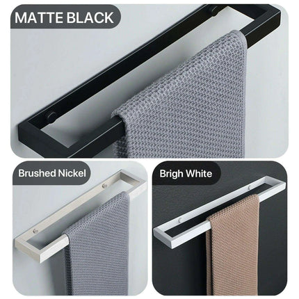 Versatile Matte Black Stainless Steel Towel Rack with Adjustable Sizing and Wall Mounting Flexibility..