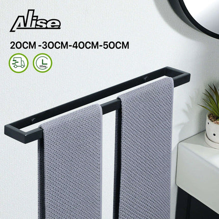 Versatile Matte Black Stainless Steel Towel Rack with Adjustable Sizing and Wall Mounting Flexibility..