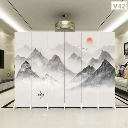 Versatile Mobile Folding Chinese Partition Screen for Hotels and Offices - Dual-Sided Conference Divider..