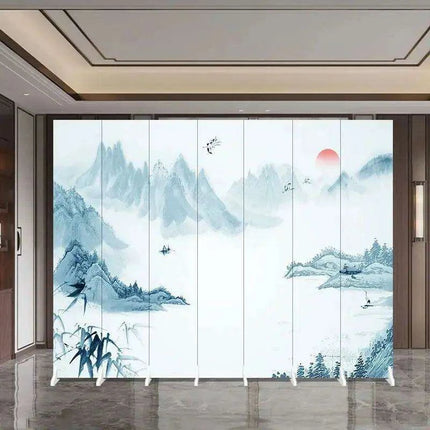 Versatile Mobile Folding Chinese Partition Screen for Hotels and Offices - Dual-Sided Conference Divider..