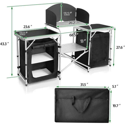 Versatile Roll-Top BBQ Table with Windscreen & Generous Storage - Black2cabinet - Très Elite
