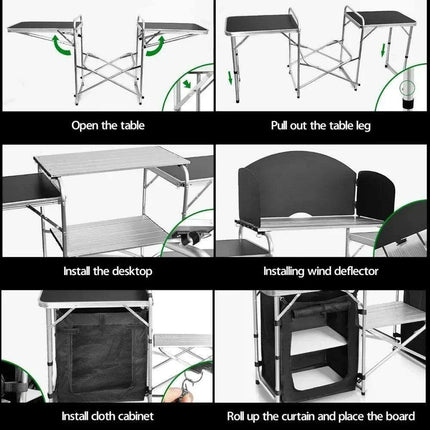 Versatile Roll-Top BBQ Table with Windscreen & Generous Storage - Black2cabinet - Très Elite