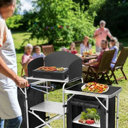 Versatile Roll-Top BBQ Table with Windscreen & Generous Storage - Black2cabinet - Très Elite