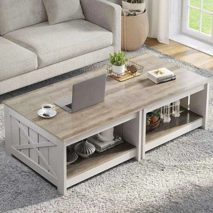 Versatile Rustic Grey Coffee Table Set with Dual Storage Options- Très Elite- Très Elite