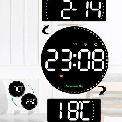 Vibrant 10-Inch LED Wall Clock with Remote, Temperature Readout, and Dual Alarm Features - Stylish Home Décor Timepiece - Très Elite