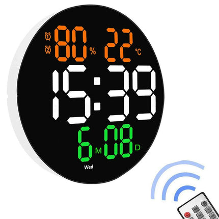 Vibrant 10-Inch LED Wall Clock with Remote, Temperature Readout, and Dual Alarm Features - Stylish Home Décor Timepiece - Très Elite