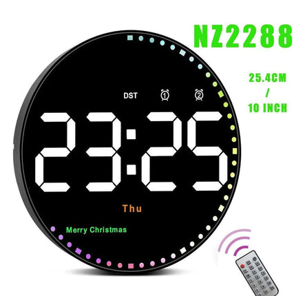 Vibrant 10-Inch LED Wall Clock with Remote, Temperature Readout, and Dual Alarm Features - Stylish Home Décor Timepiece..