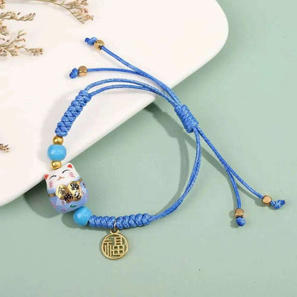 Vibrant Adjustable Lucky Cat Charm Bangles - Playful Rope Bracelets for Women and Girls, Ideal Gift for Prosperity - Très Elite