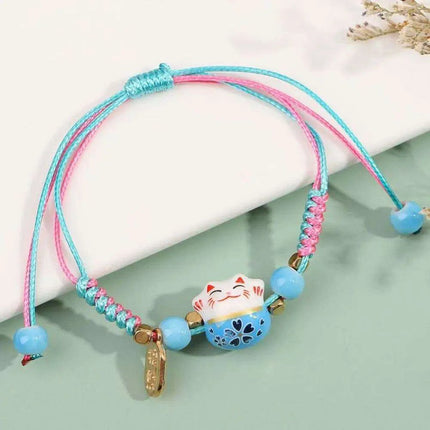 Vibrant Adjustable Lucky Cat Charm Bangles - Playful Rope Bracelets for Women and Girls, Ideal Gift for Prosperity - Très Elite