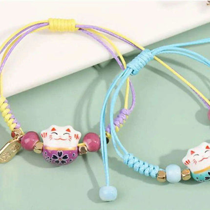 Vibrant Adjustable Lucky Cat Charm Bangles - Playful Rope Bracelets for Women and Girls, Ideal Gift for Prosperity - Très Elite