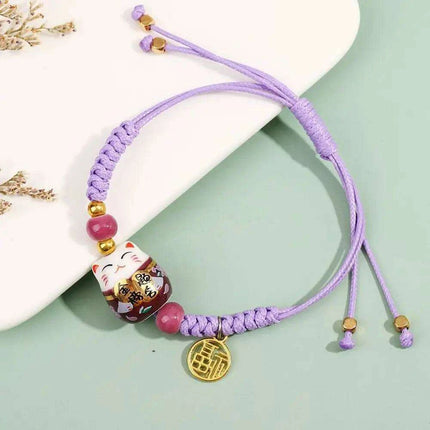 Vibrant Adjustable Lucky Cat Charm Bangles - Playful Rope Bracelets for Women and Girls, Ideal Gift for Prosperity - Très Elite