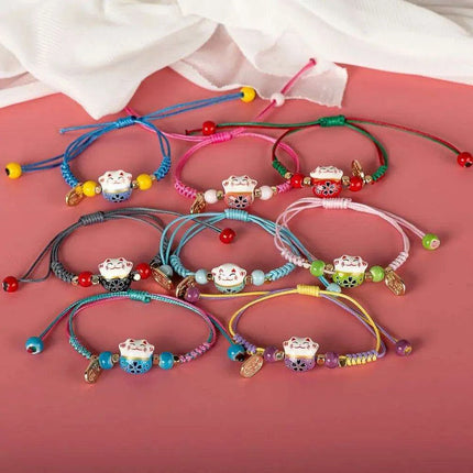 Vibrant Adjustable Lucky Cat Charm Bangles - Playful Rope Bracelets for Women and Girls, Ideal Gift for Prosperity - Très Elite