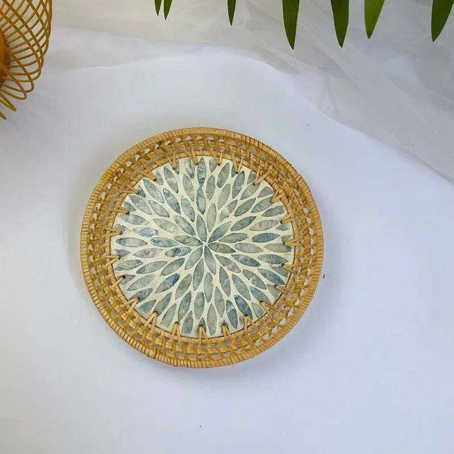 Vibrant Artisan Seashell Rattan Bowl - Handcrafted Storage Solution with Natural Elegance