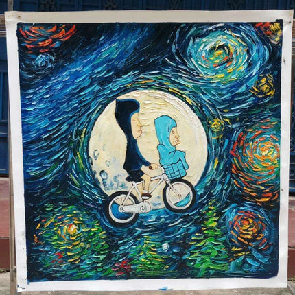 Vibrant Beavis and Butthead Palette Knife Oil Painting for Nostalgic Wall Decor..