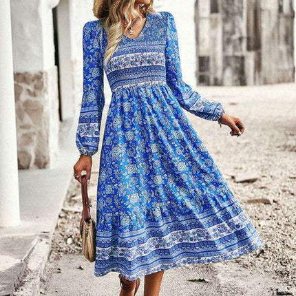 Vibrant Bohemian V-Neck Dress for Women - Très Elite
