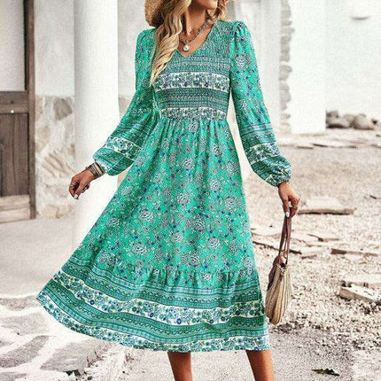 Vibrant Bohemian V-Neck Dress for Women - Très Elite