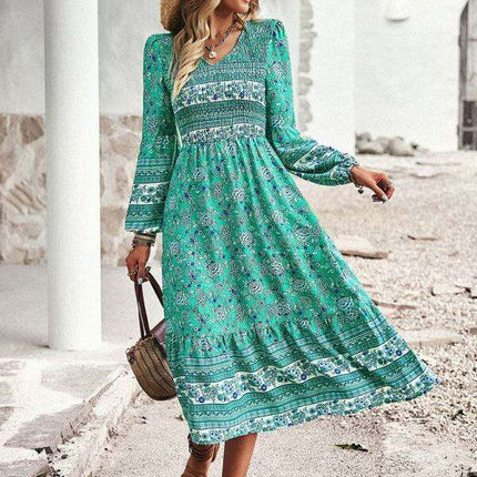Vibrant Bohemian V-Neck Dress for Women - Très Elite