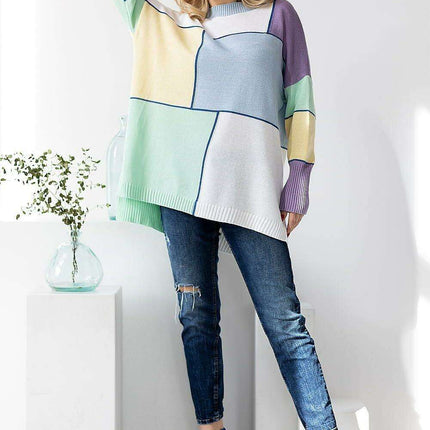 Vibrant Color Block Oversized Knit Sweater - Très Elite