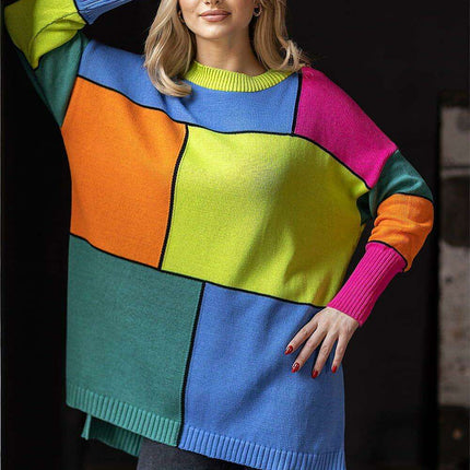 Vibrant Color Block Oversized Knit Sweater - Très Elite