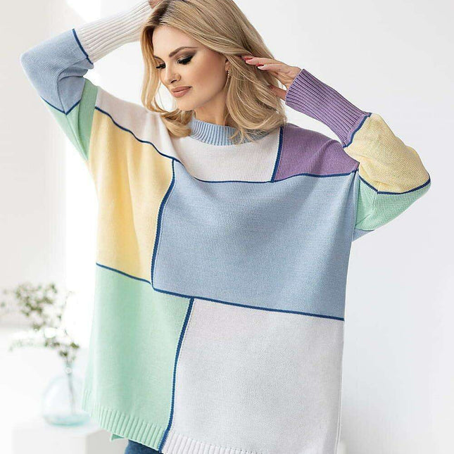 Vibrant Color Block Oversized Knit Sweater