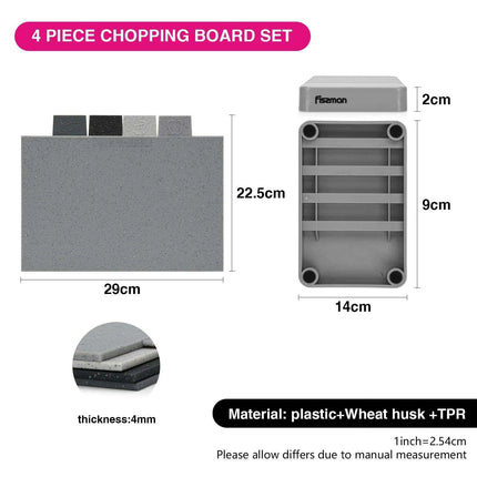 Vibrant Color-Coded Anti-Bacterial Cutting Board Set with Smart Organizer - 4-Piece Collection - Très Elite