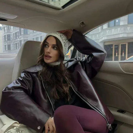 Vibrant Cropped Cherry Red Leather Jacket for Women - Très Elite