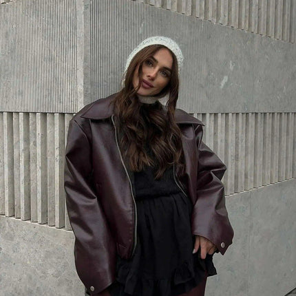 Vibrant Cropped Cherry Red Leather Jacket for Women