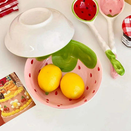 Vibrant Fruit-Themed Handcrafted Ceramic Ramen Set with Artisan Spoon and Bowl - Très Elite