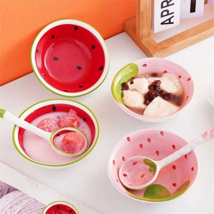 Vibrant Fruit-Themed Handcrafted Ceramic Ramen Set with Artisan Spoon and Bowl - Très Elite