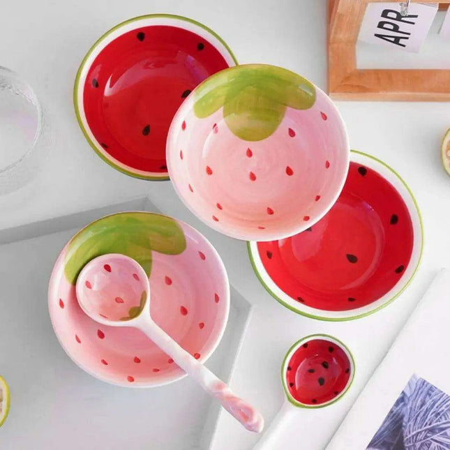 Vibrant Fruit-Themed Handcrafted Ceramic Ramen Set with Artisan Spoon and Bowl