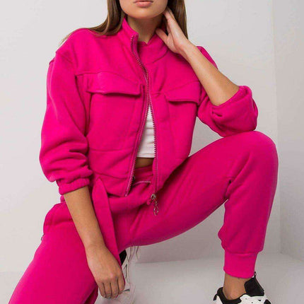 Vibrant Fuchsia Adjustable Waist Zip-Up Hoodie by Moda - Très Elite