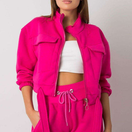 Vibrant Fuchsia Adjustable Waist Zip-Up Hoodie by Moda - Très Elite