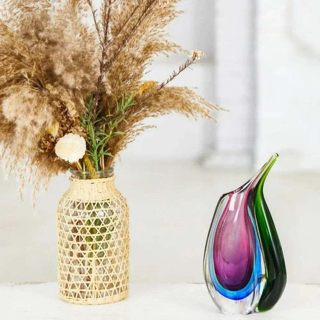 Vibrant Handcrafted Sommerso Glass Teardrop Vase - 9.5" Artistic Centerpiece
