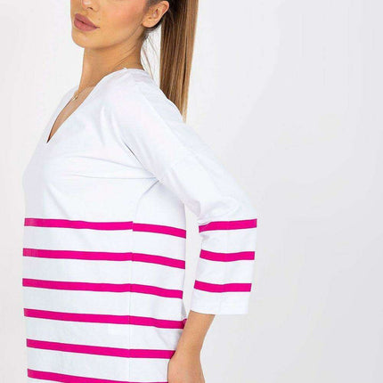 Vibrant Heart Print Striped Blouse Three Quarter Sleeves - Très Elite