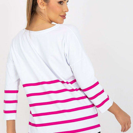 Vibrant Heart Print Striped Blouse Three Quarter Sleeves - Très Elite