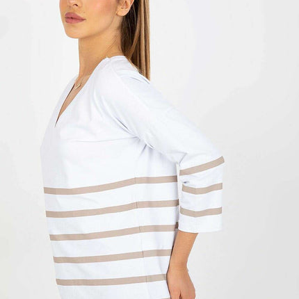 Vibrant Heart Print Striped Blouse Three Quarter Sleeves - Très Elite