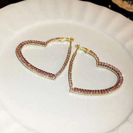 Vibrant Heart-Shaped Crystal Drop Earrings - Dazzling Rhinestone Statement Jewelry for Women with Bold Oversized Charm - Très Elite