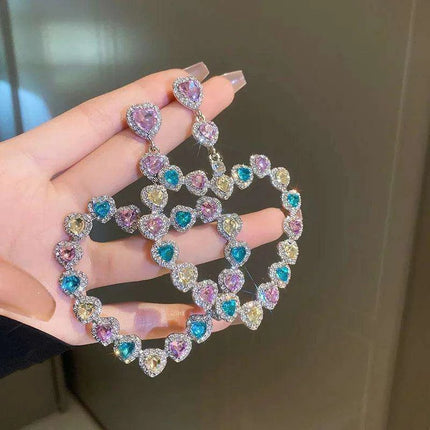 Vibrant Heart-Shaped Crystal Drop Earrings - Dazzling Rhinestone Statement Jewelry for Women with Bold Oversized Charm - Très Elite