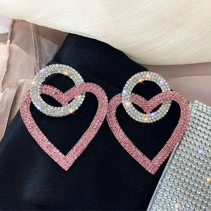 Vibrant Heart-Shaped Crystal Drop Earrings - Dazzling Rhinestone Statement Jewelry for Women with Bold Oversized Charm - Très Elite