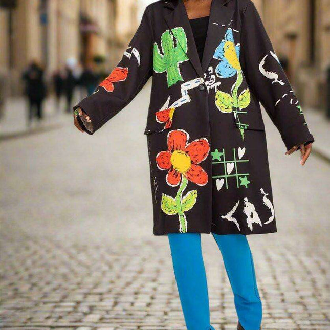 Vibrant Italian Style Womens Printed Blazer Colorful