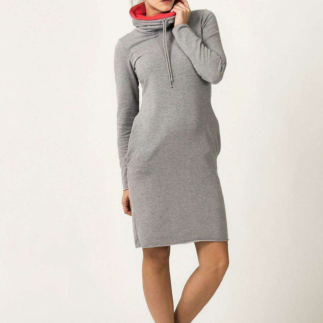 Vibrant Knit Day Dress with Chimney Neck and Pockets - Tessita 93552: Stylish Comfort with Practicality