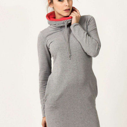 Vibrant Knit Day Dress with Chimney Neck and Pockets - Tessita 93552: Stylish Comfort with Practicality - Très Elite