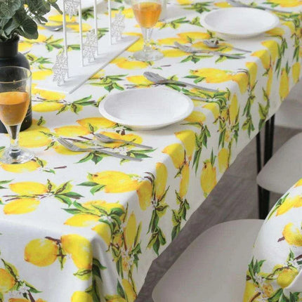 Vibrant Lemon-Themed Rectangular Tablecloth for Chic Dining and Outdoor Events - Waterproof and Stain-Resistant - Très Elite