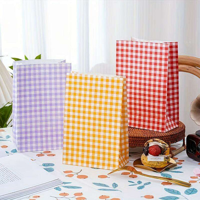 Vibrant Plaid Gift Bags with Coordinating Stickers - 50 Piece Set for All Occasions
