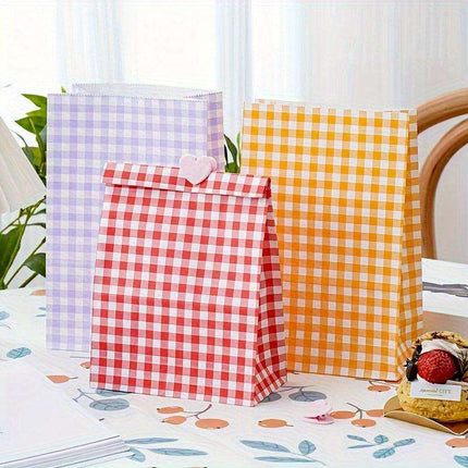 Vibrant Plaid Gift Bags with Coordinating Stickers - 50 Piece Set for All Occasions - Très Elite